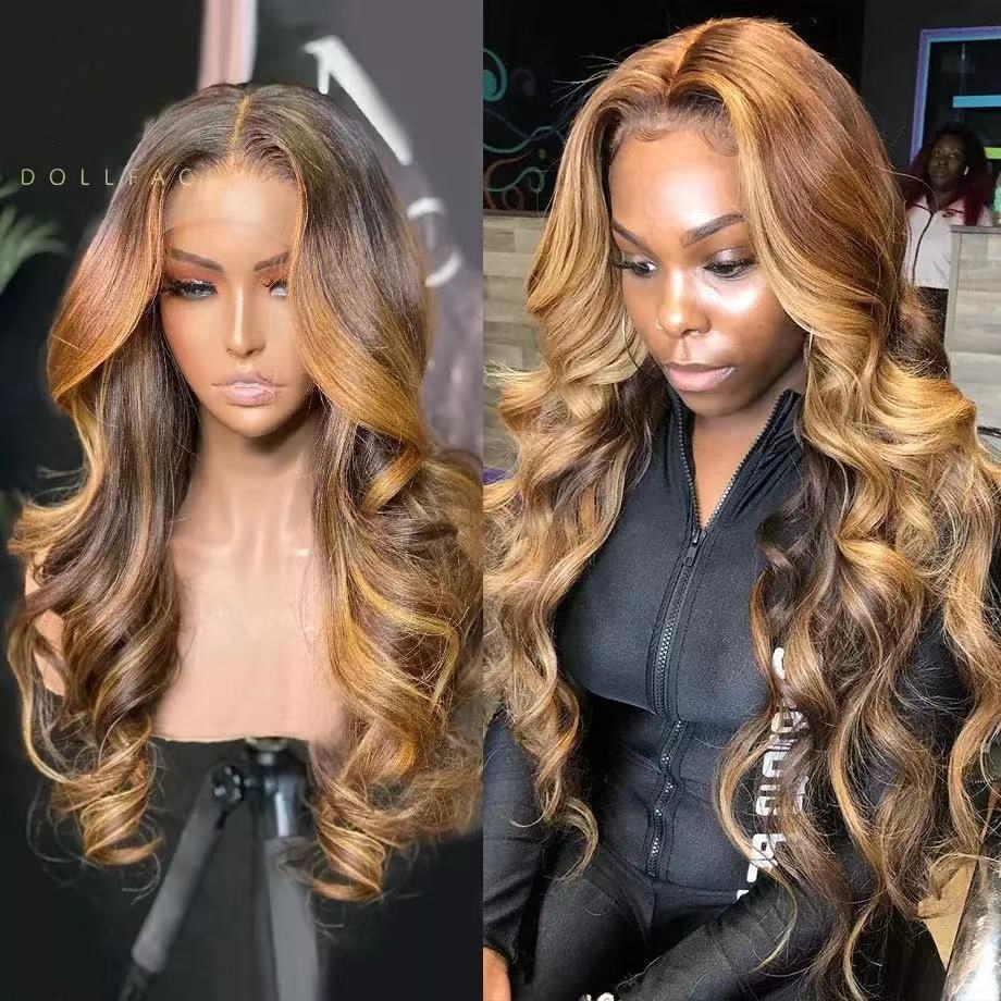 16inch/18inch/20inch/22inch/2426inch wigs Long curly hair Large wavy gradient black brown Cross-border sourcing Front lace hood is realistic and breathable 1B# 16inch