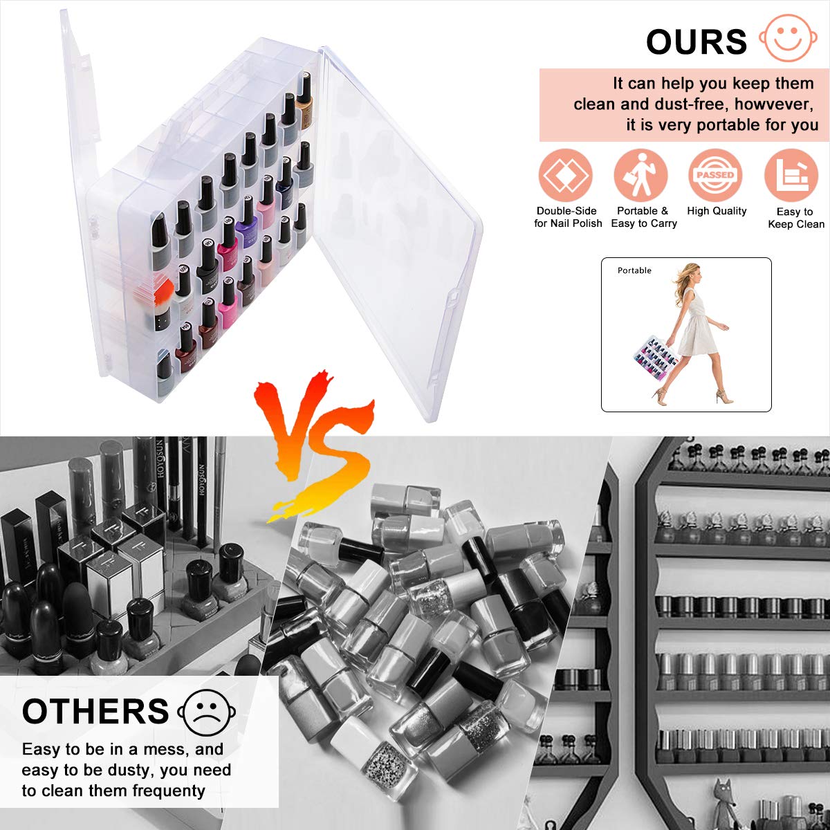 Universal Nail Polish Holder Organizer for 48 Bottles Adjustable Dividers Space Saver 紫色Purple Uniform Size view 10