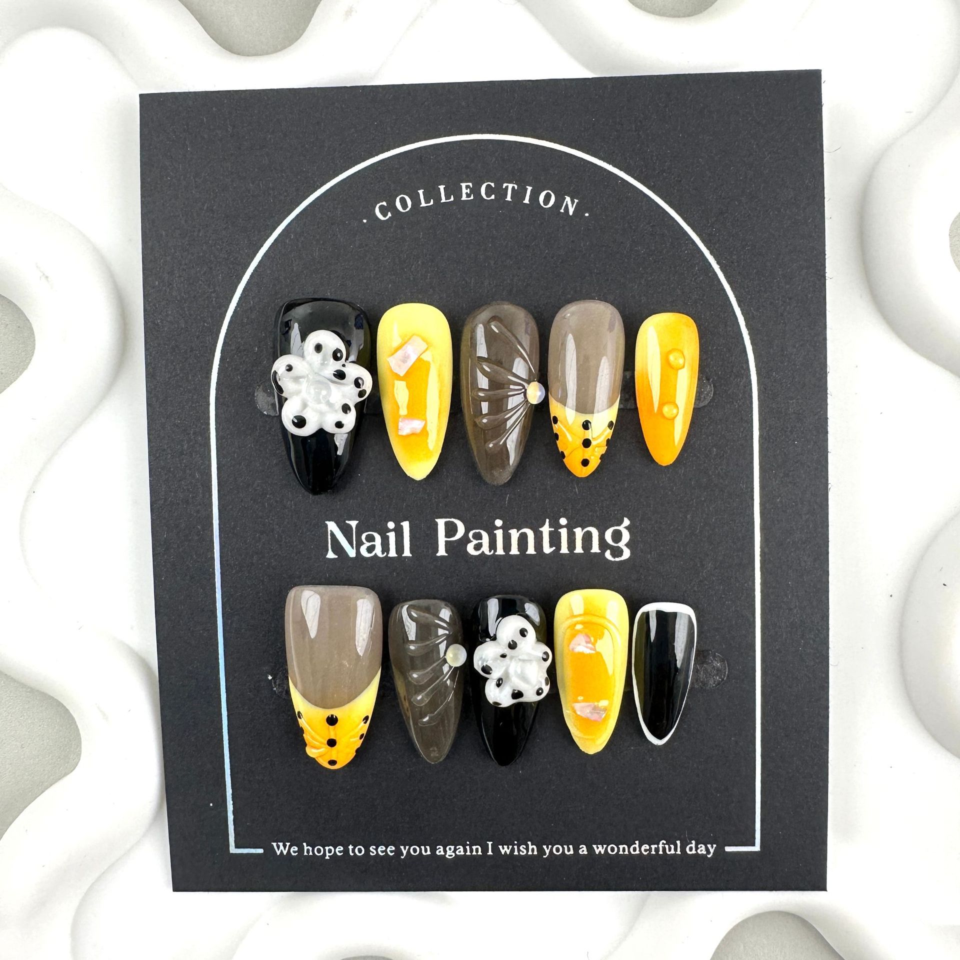 Handmade Fashion Almond Press On Nails Medium Nails Press On Gel False Fake Nails 10PCS Style 1 XS [分类版本1]