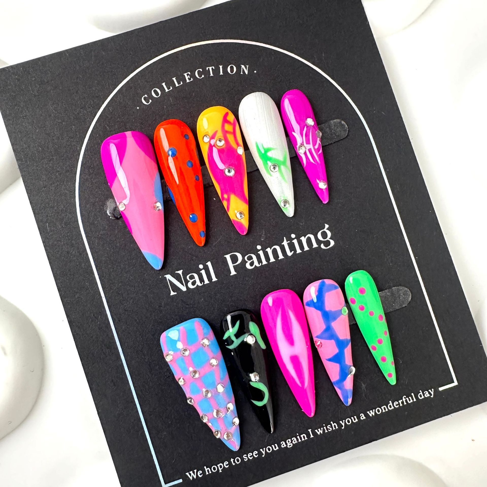 Handmade Fashion Almond Press On Nails Medium Nails Press On Gel False Fake Nails 10PCS Style 1 XS [分类版本1]
