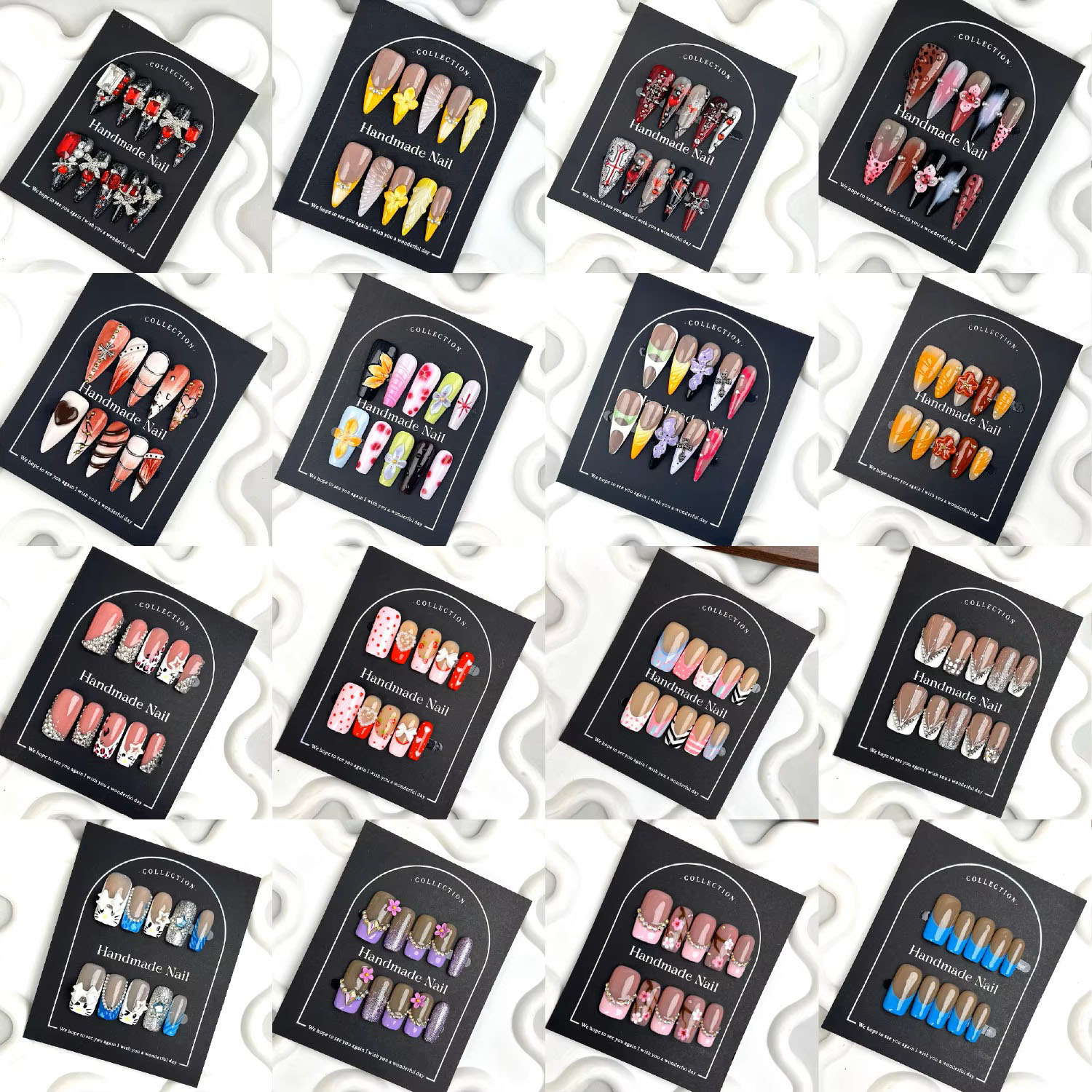 Handmade Fashion Almond Press On Nails Medium Nails Press On Gel False Fake Nails 10PCS Style 1 XS [分类版本1]