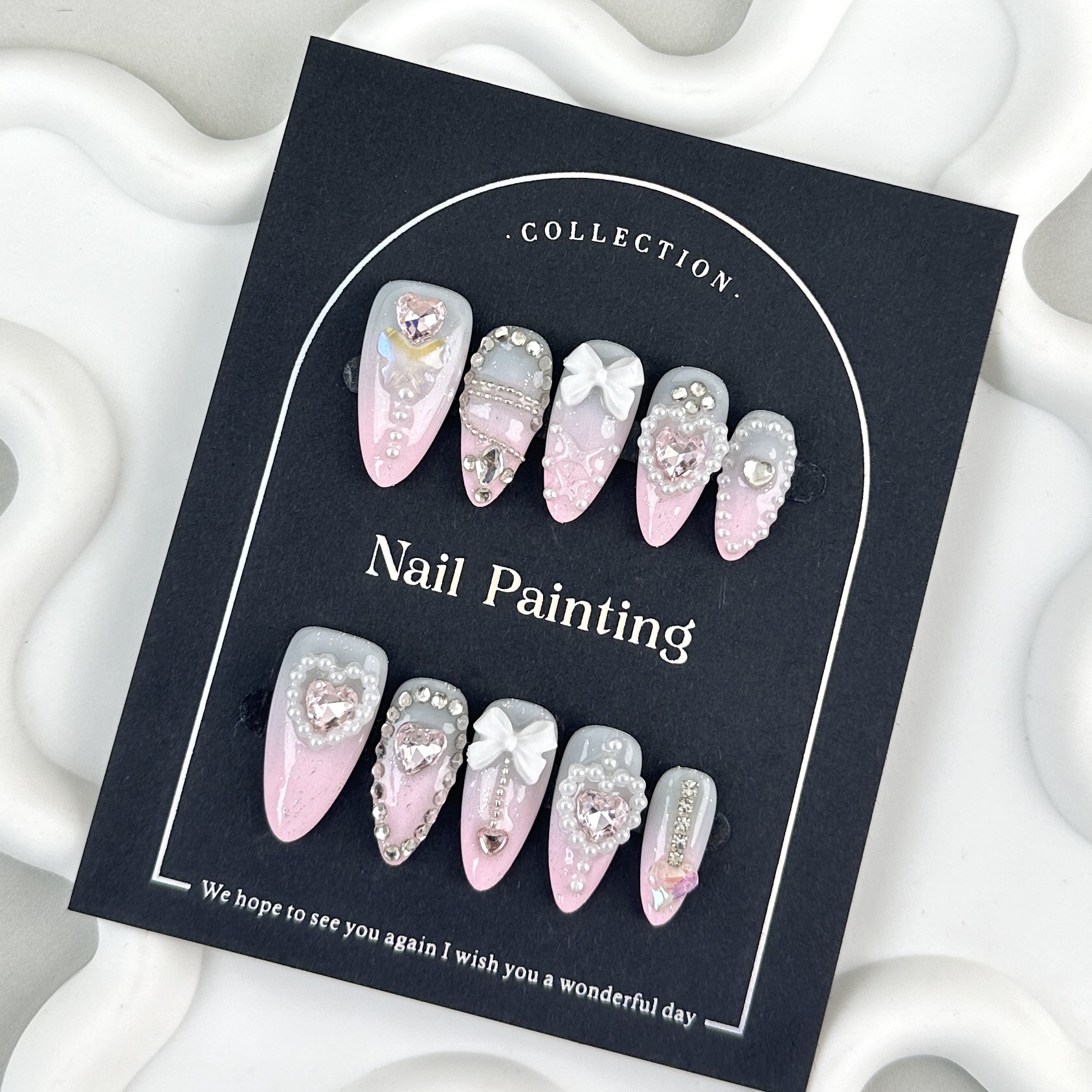 Handmade Fashion Almond Press On Nails Medium Nails Press On Gel False Fake Nails 10PCS Style 1 XS [分类版本1]
