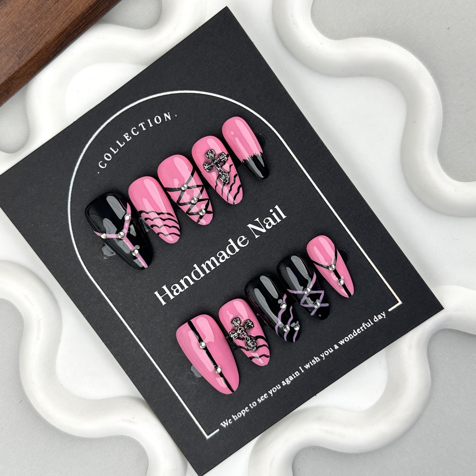Handmade Fashion Almond Press On Nails Medium Nails Press On Gel False Fake Nails 10PCS Style 1 XS [分类版本1]