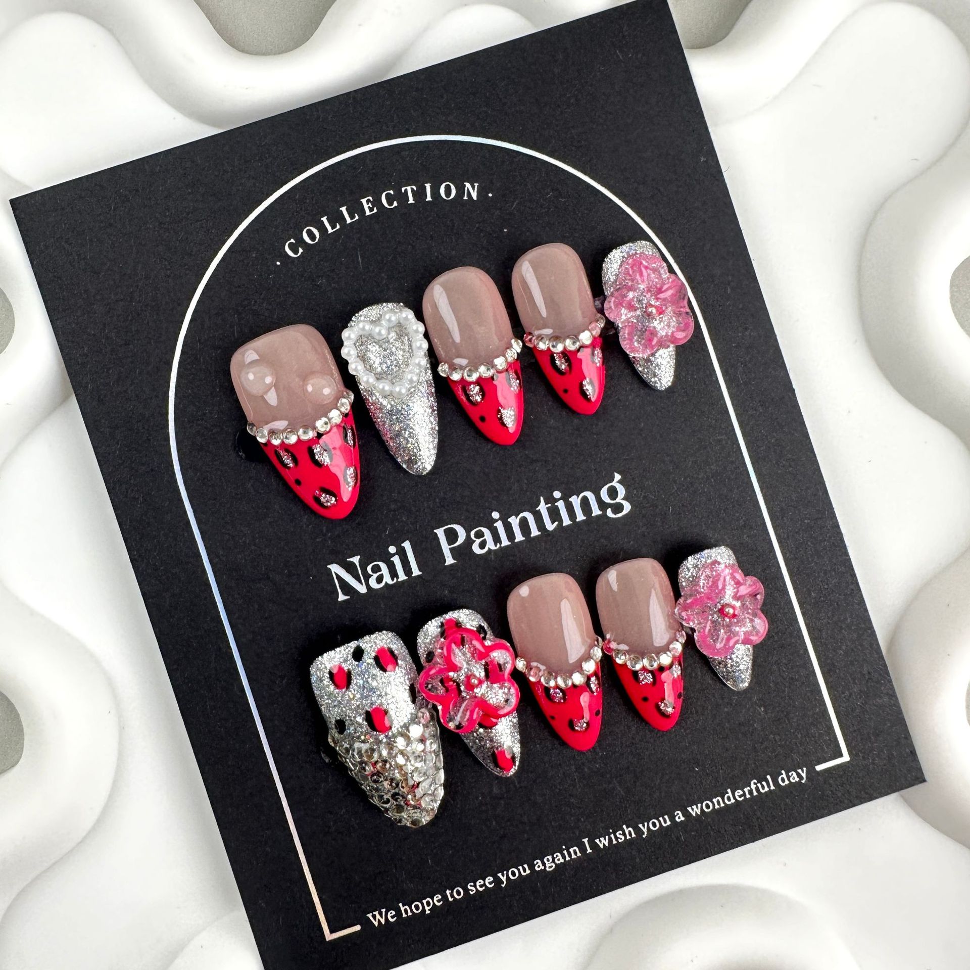 Handmade Fashion Almond Press On Nails Medium Nails Press On Gel False Fake Nails 10PCS Style 1 XS [分类版本1]