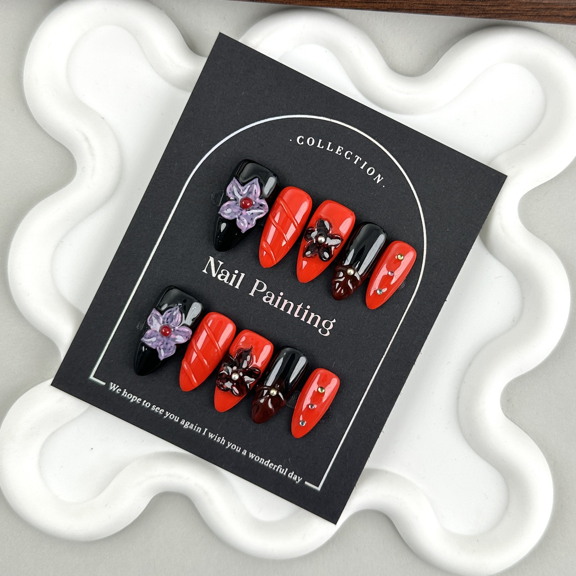 Handmade Fashion Almond Press On Nails Medium Nails Press On Gel False Fake Nails 10PCS Style 1 XS [分类版本1]