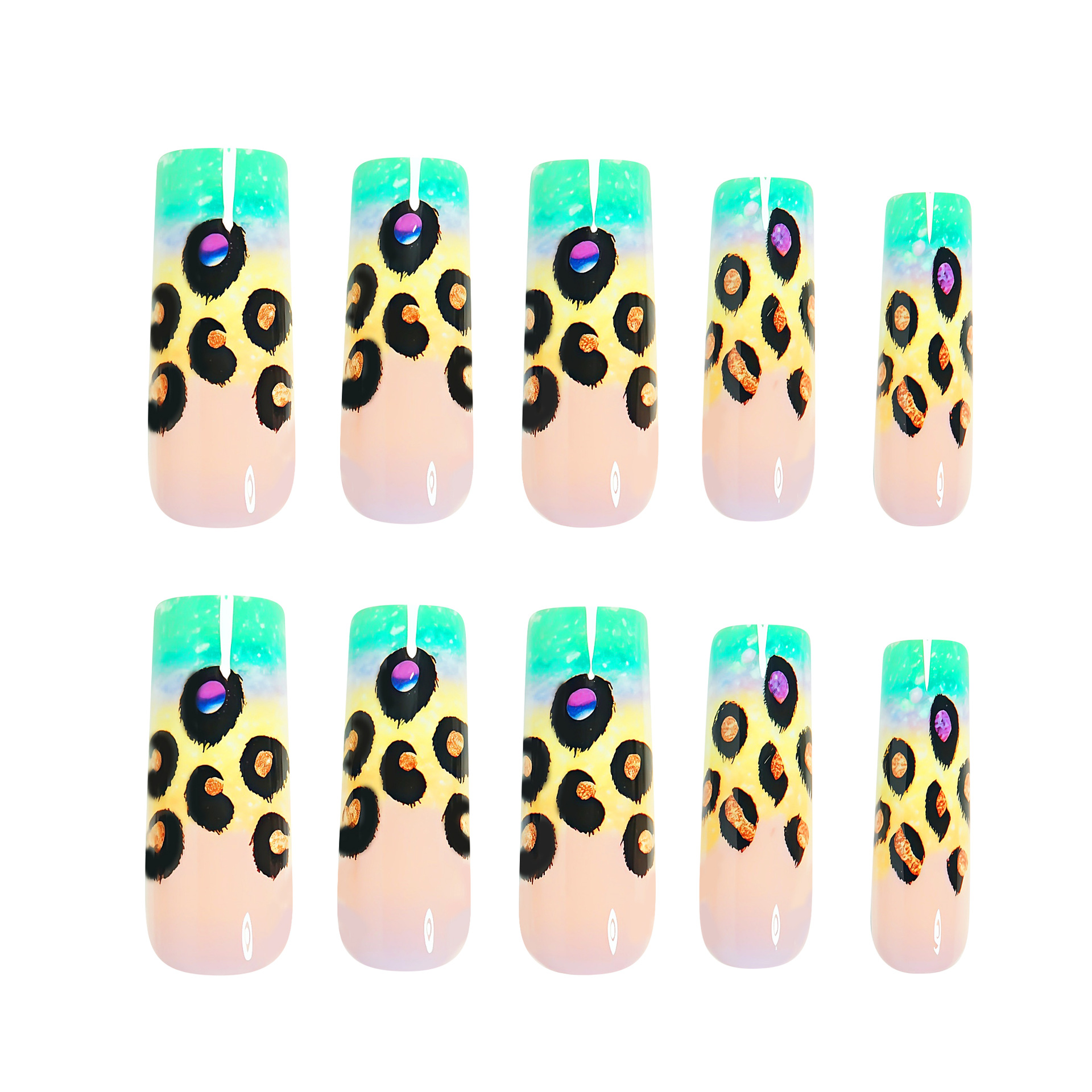 Green Leopard Removable Nail Patch Purple Dazzle Color Show White Nail Patch(24pcs) Green Leopard As picture