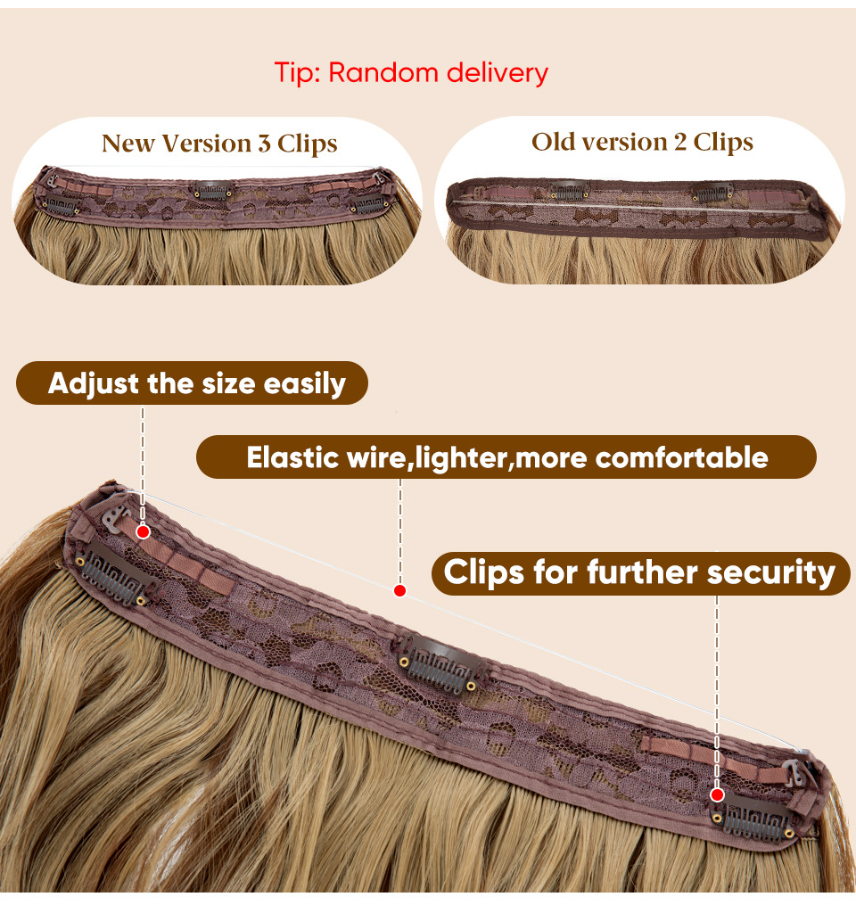 Female wig one-piece hair extensions, long wavy curls, fluffy natural clips, fishing line hair extensions, wig pieces 01 01