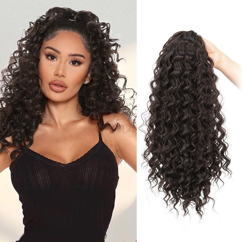 African curly ponytail wig for women synthetic fiber drawstring style ponytail hair 1 B 18 inch [分类版本1]