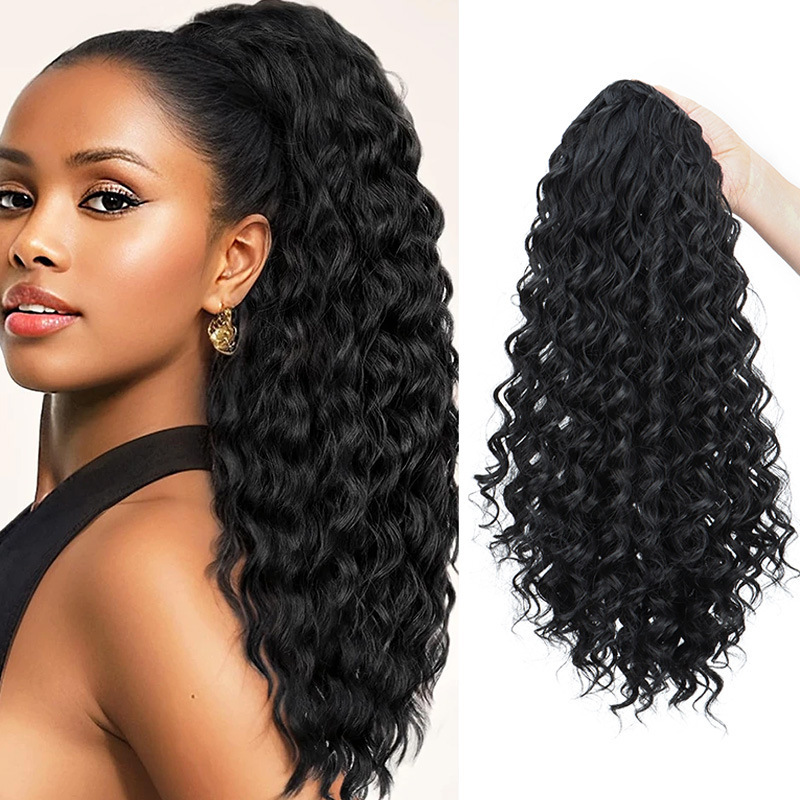 African curly ponytail wig for women synthetic fiber drawstring style ponytail hair 1 B 18 inch [分类版本1]