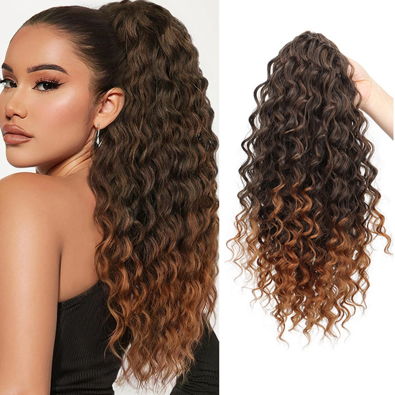 African curly ponytail wig for women synthetic fiber drawstring style ponytail hair 1 B 18 inch [分类版本1]