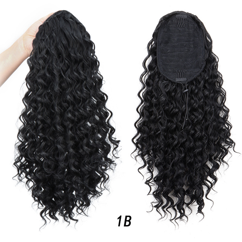 African curly ponytail wig for women synthetic fiber drawstring style ponytail hair 1 B 18 inch [分类版本1]