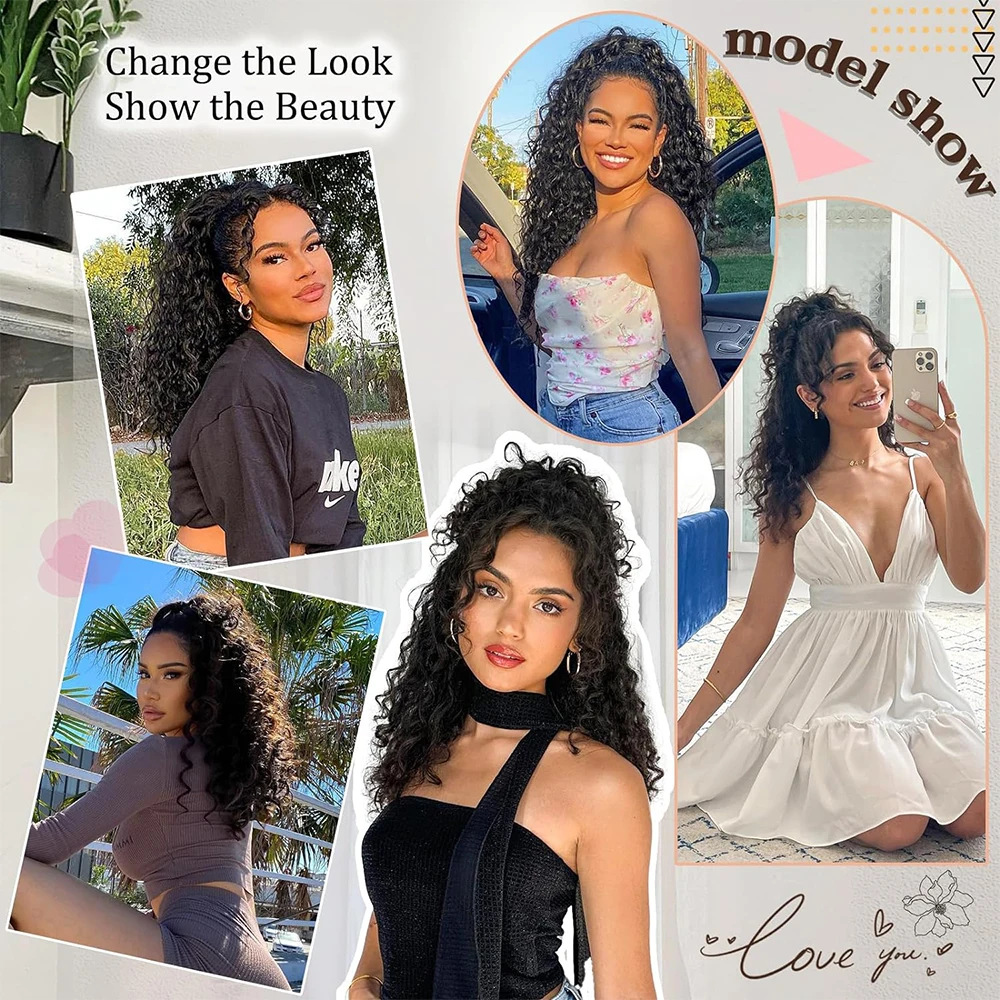 African curly ponytail wig for women synthetic fiber drawstring style ponytail hair 1 B 18 inch [分类版本1]