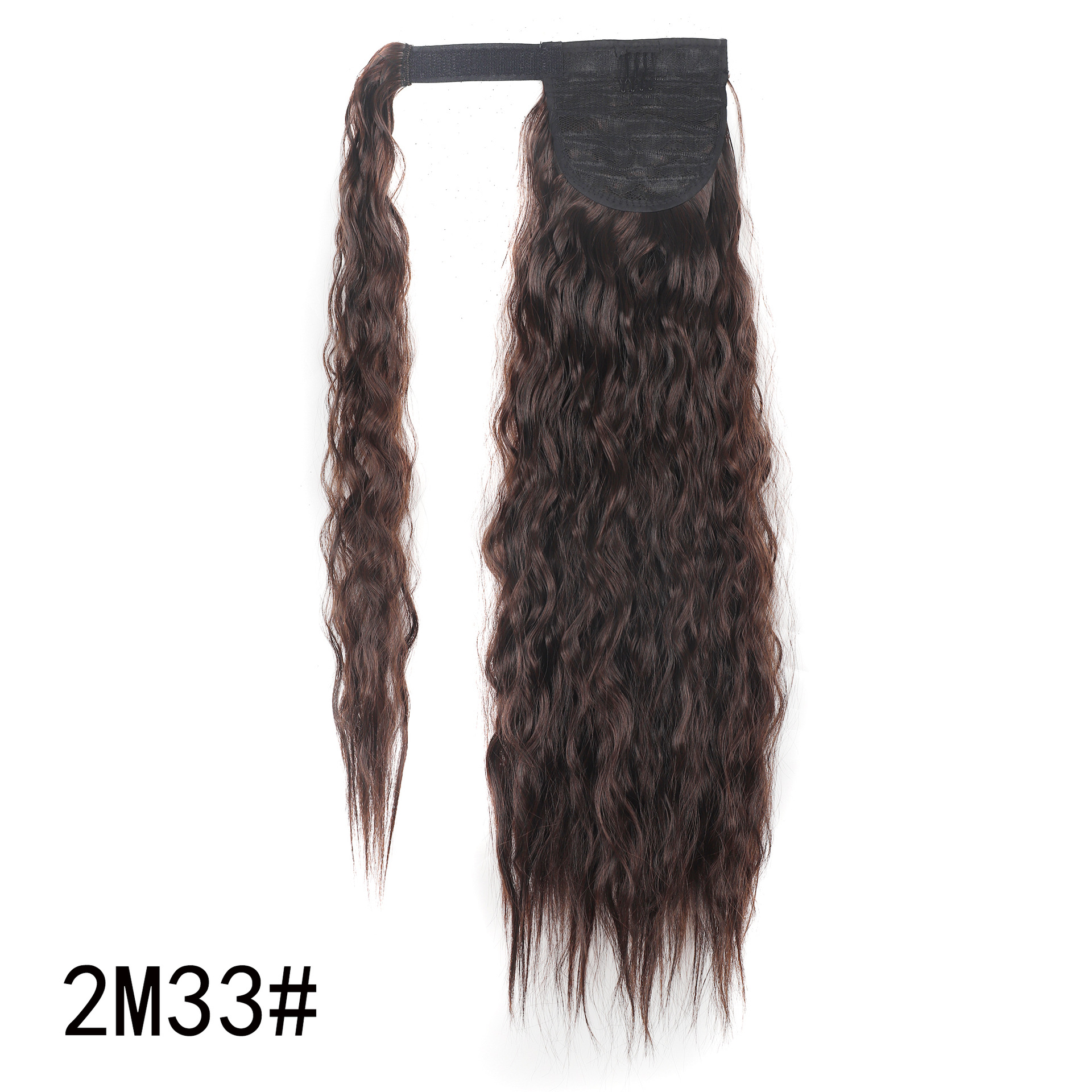 Magic tape corn tassel ponytail, magic tape corn silk long curly wig ponytail curly ponytail 1 B 22 inch