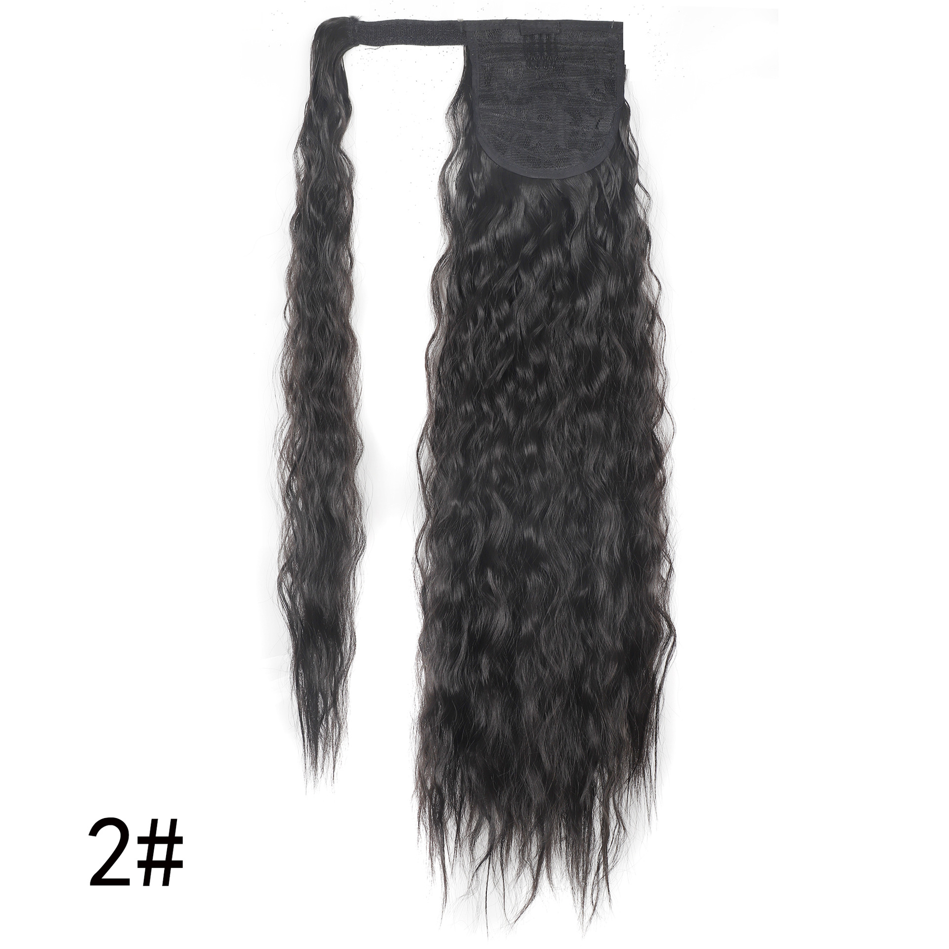 Magic tape corn tassel ponytail, magic tape corn silk long curly wig ponytail curly ponytail 1 B 22 inch