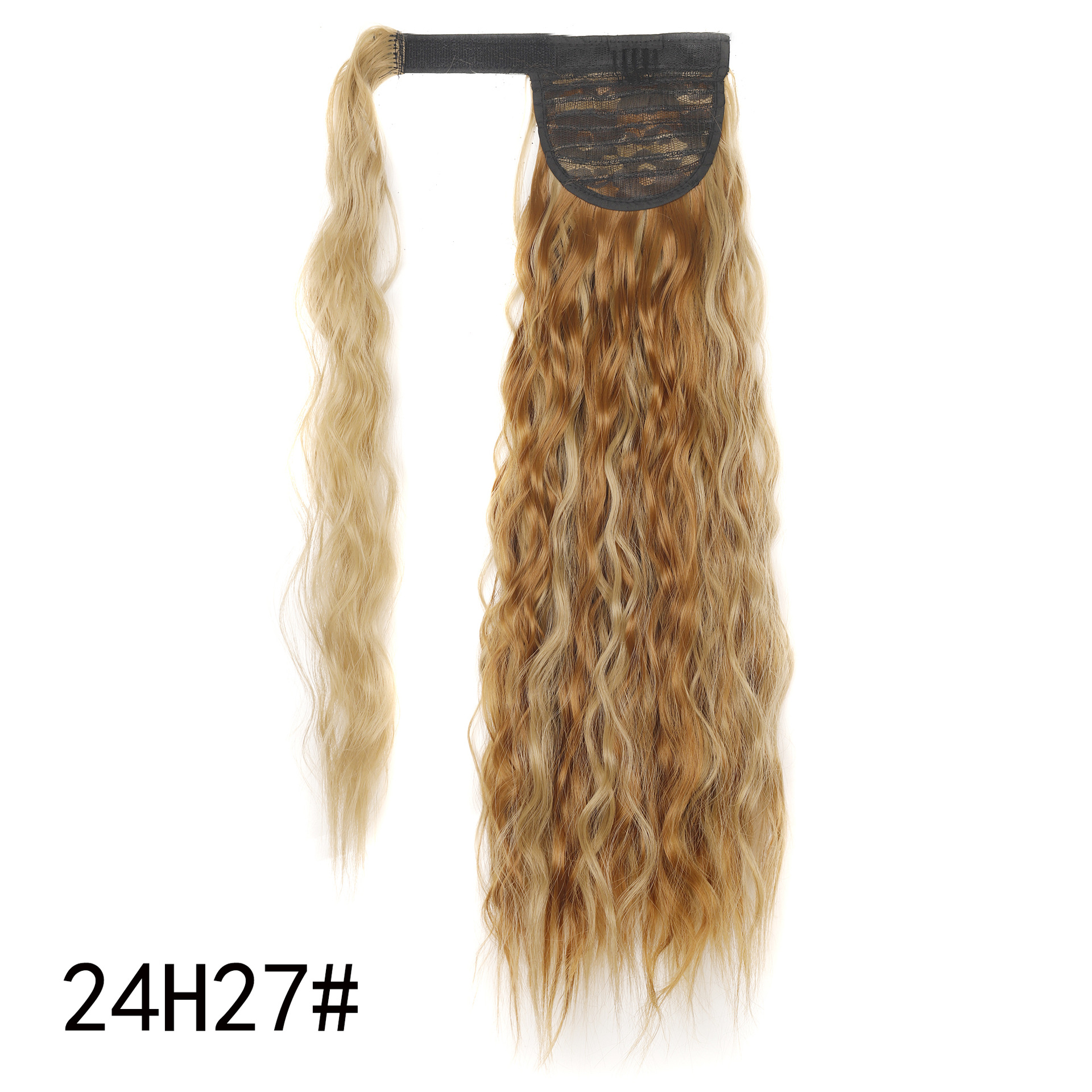 Magic tape corn tassel ponytail, magic tape corn silk long curly wig ponytail curly ponytail 1 B 22 inch