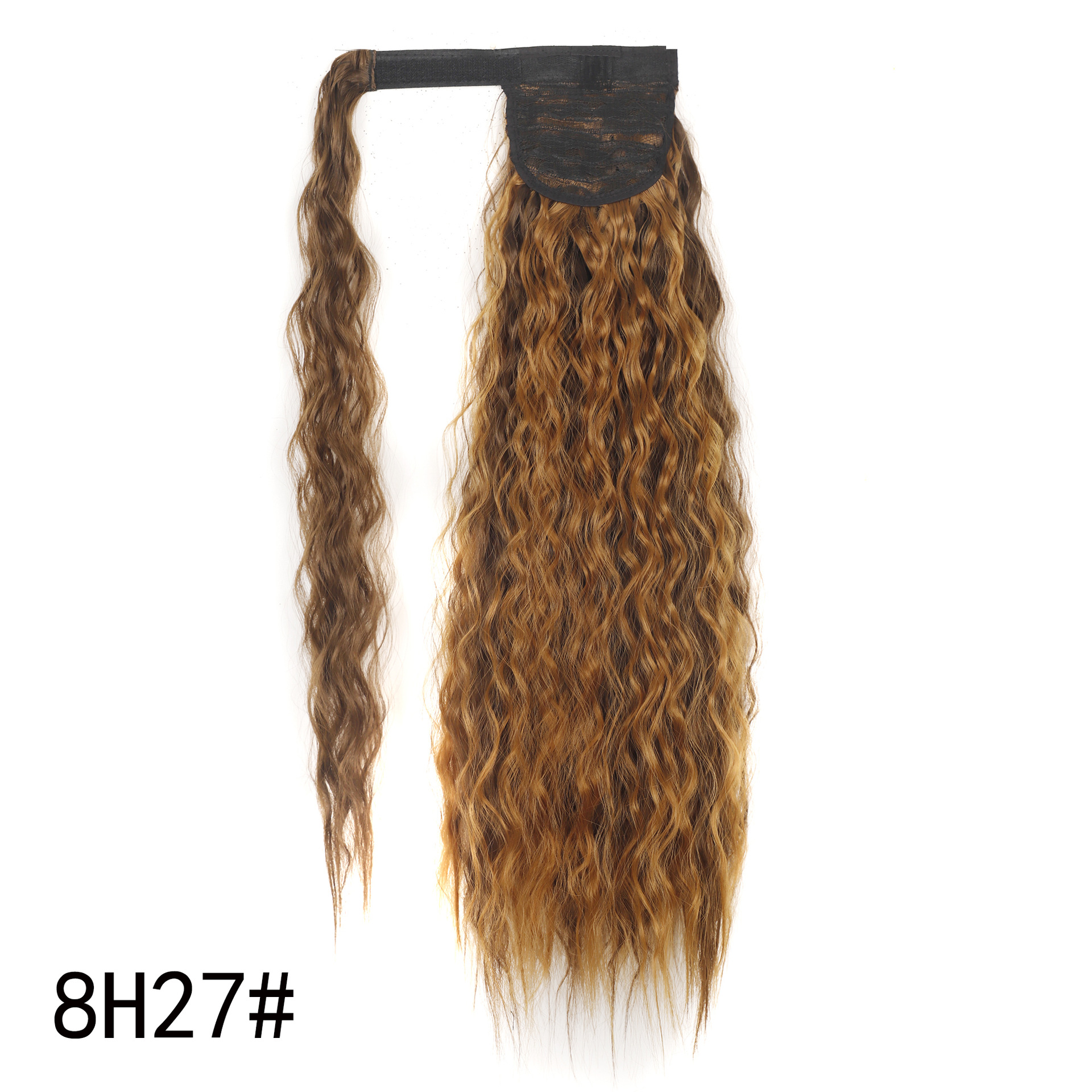 Magic tape corn tassel ponytail, magic tape corn silk long curly wig ponytail curly ponytail 1 B 22 inch