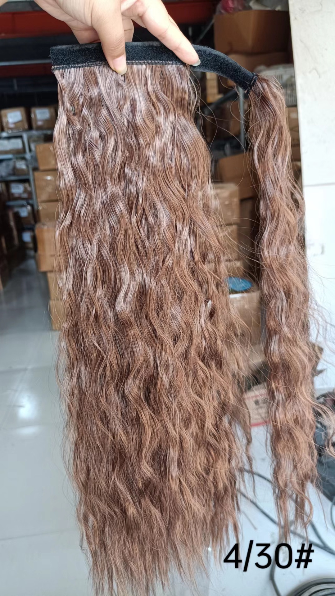 Magic tape corn tassel ponytail, magic tape corn silk long curly wig ponytail curly ponytail 1 B 22 inch