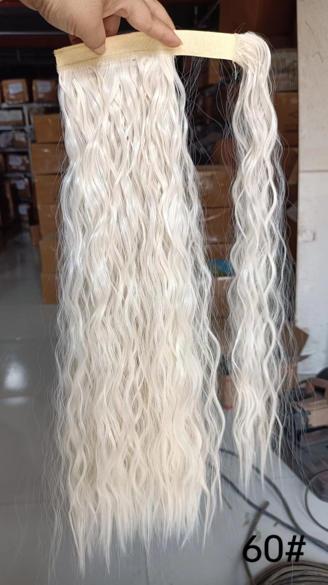 Magic tape corn tassel ponytail, magic tape corn silk long curly wig ponytail curly ponytail 1 B 22 inch