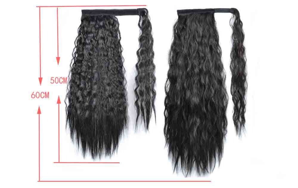 Magic tape corn tassel ponytail, magic tape corn silk long curly wig ponytail curly ponytail 1 B 22 inch