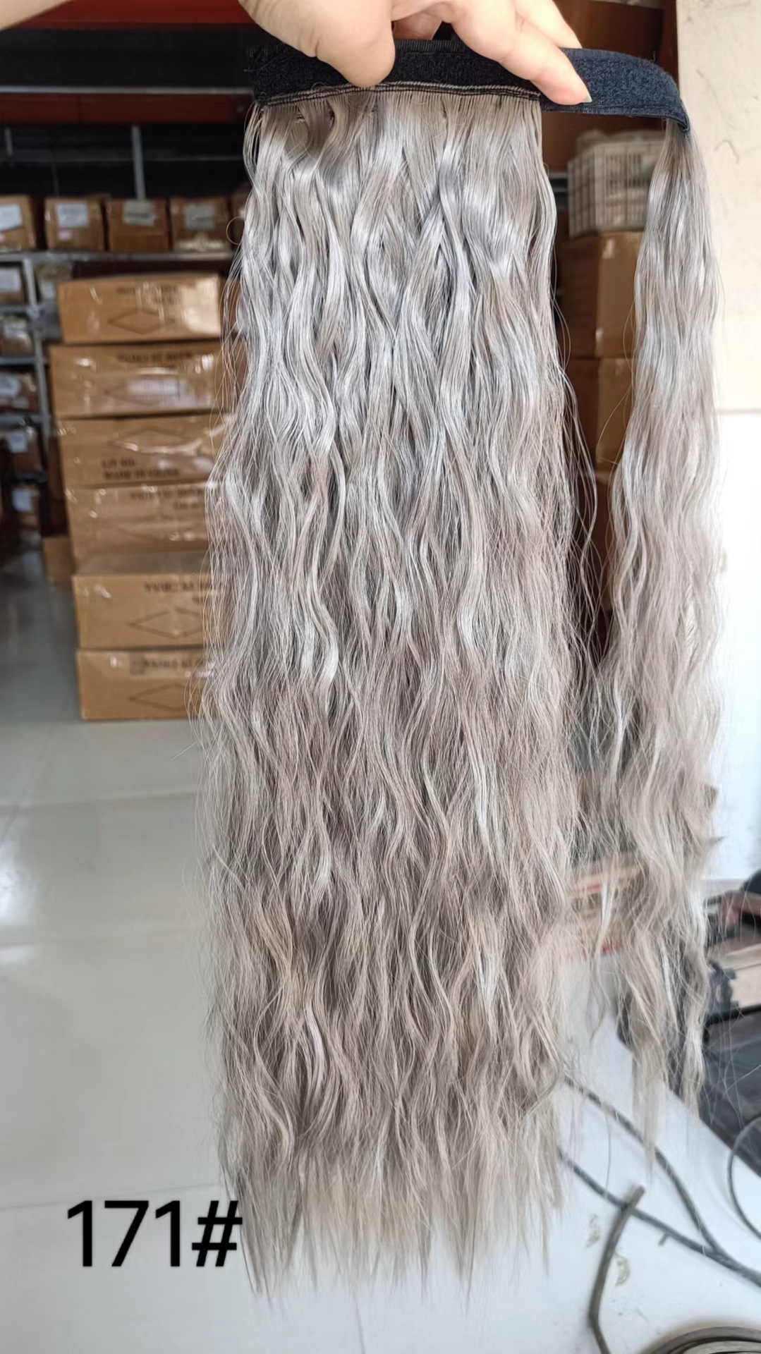 Magic tape corn tassel ponytail, magic tape corn silk long curly wig ponytail curly ponytail 1 B 22 inch