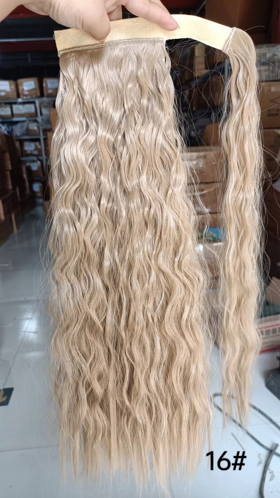 Magic tape corn tassel ponytail, magic tape corn silk long curly wig ponytail curly ponytail 1 B 22 inch