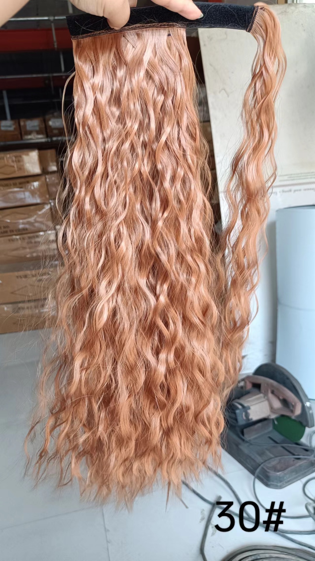 Magic tape corn tassel ponytail, magic tape corn silk long curly wig ponytail curly ponytail 1 B 22 inch