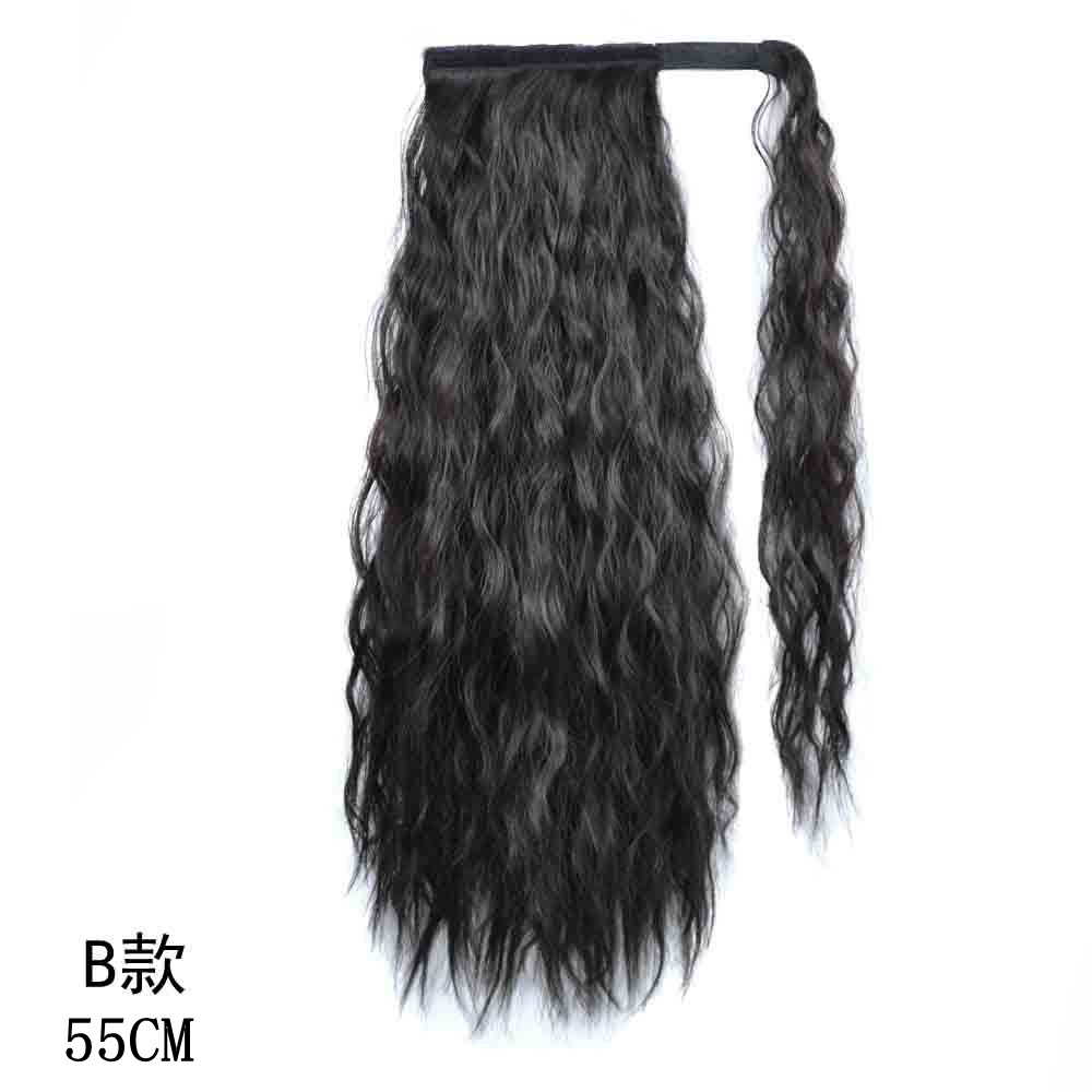 Magic tape corn tassel ponytail, magic tape corn silk long curly wig ponytail curly ponytail 1 B 22 inch