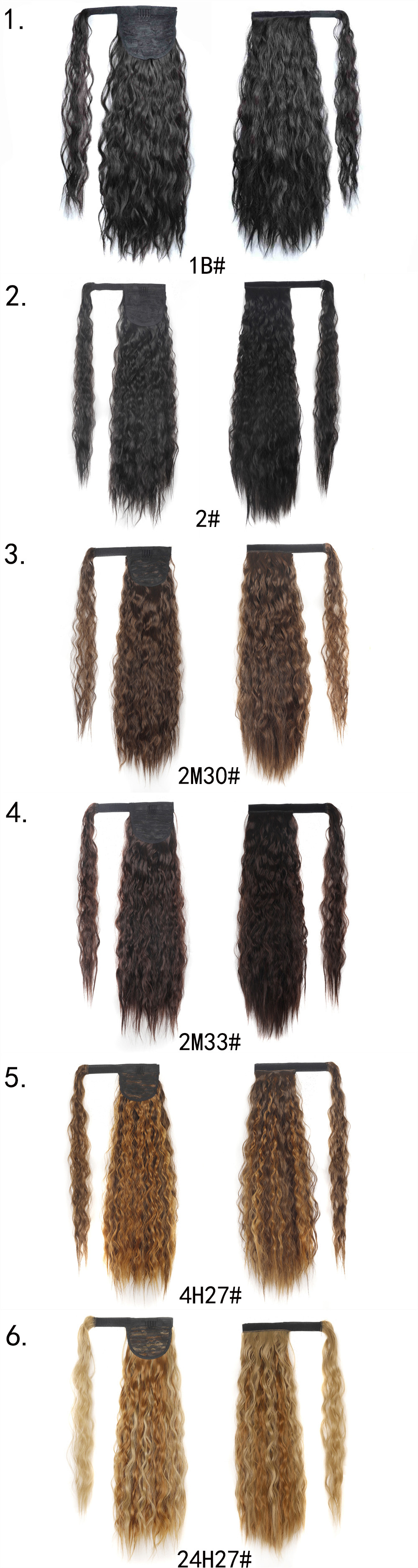 Magic tape corn tassel ponytail, magic tape corn silk long curly wig ponytail curly ponytail 1 B 22 inch