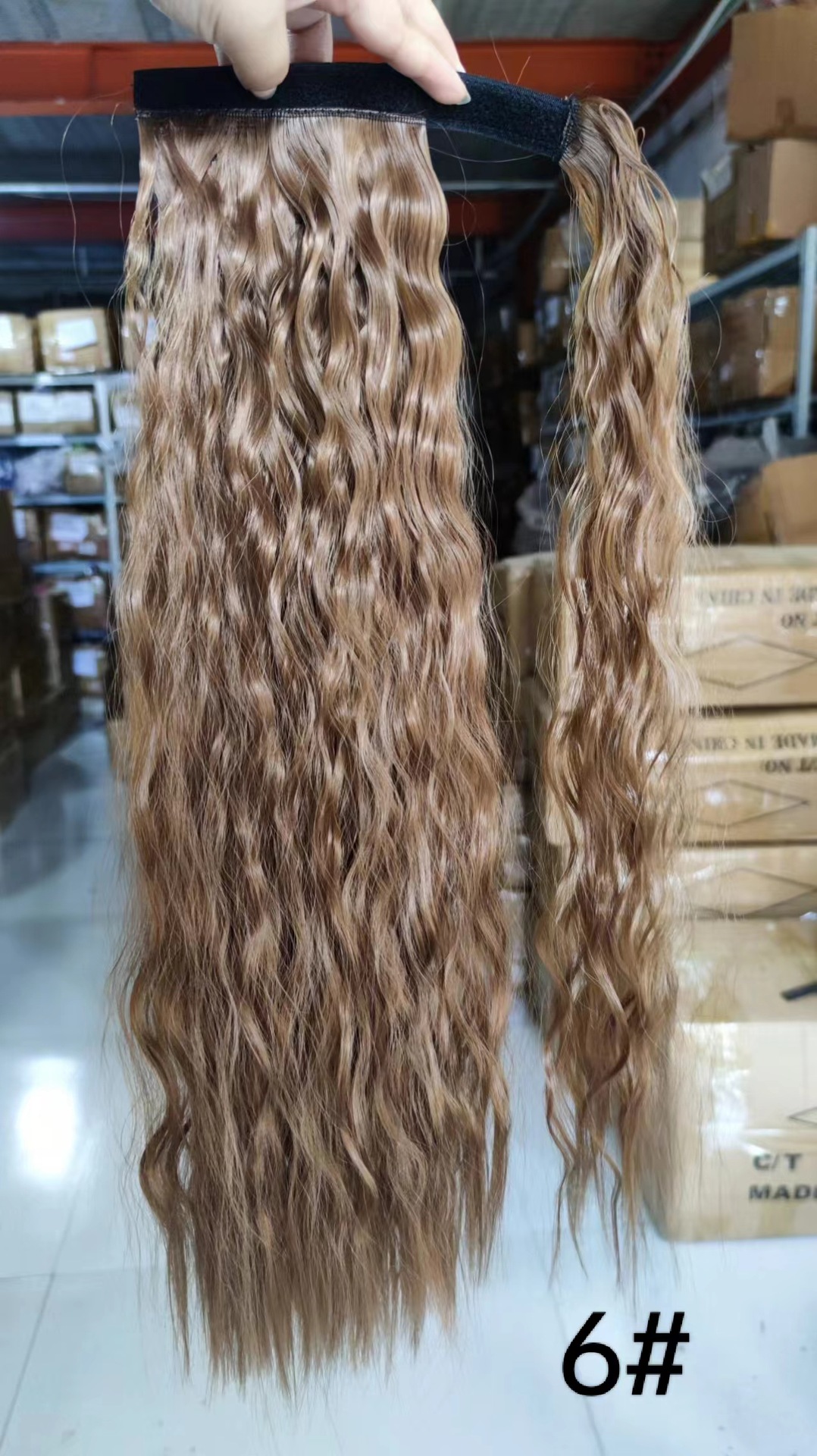 Magic tape corn tassel ponytail, magic tape corn silk long curly wig ponytail curly ponytail 1 B 22 inch