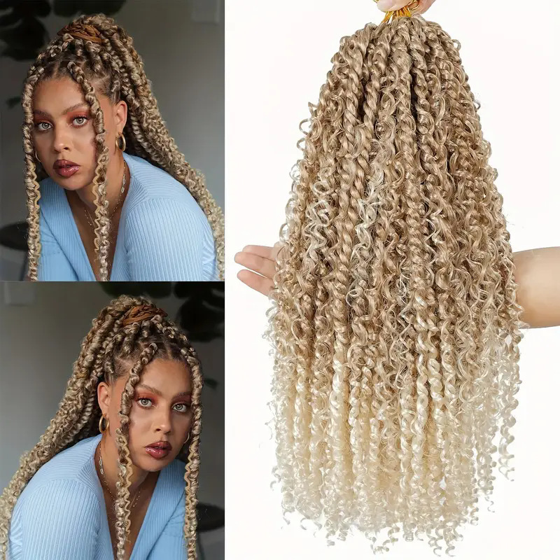 Afro Water Wave Passion Twist Locs Crochet Braiding Pre Twisted Passion Twist Hair Curly Ends Hair Braid 1B 10 inch