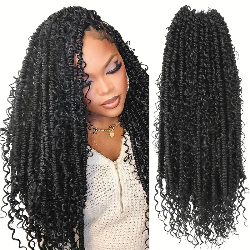 Afro Water Wave Passion Twist Locs Crochet Braiding Pre Twisted Passion Twist Hair Curly Ends Hair Braid 1B 10 inch