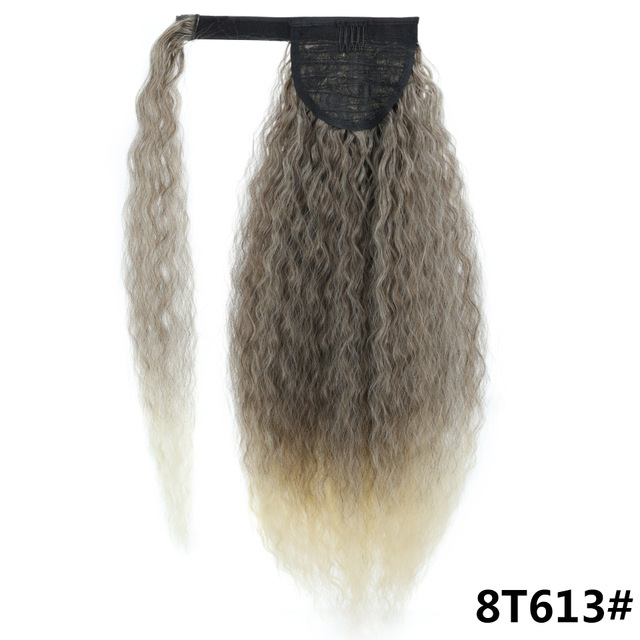 Women's Synthetic Hair Wig Medium-Long Length Thick Volume Cornrow Texture Magic Tape Fluffy Ponytail 1B 22 inch