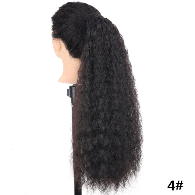 Women's Synthetic Hair Wig Medium-Long Length Thick Volume Cornrow Texture Magic Tape Fluffy Ponytail 1B 22 inch