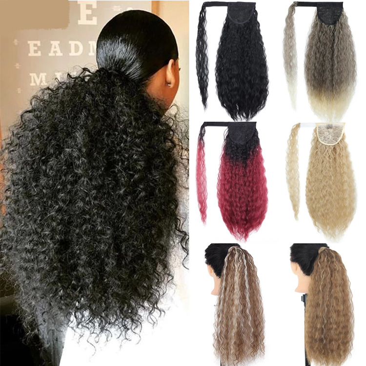 Women's Synthetic Hair Wig Medium-Long Length Thick Volume Cornrow Texture Magic Tape Fluffy Ponytail 1B 22 inch
