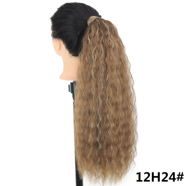 Women's Synthetic Hair Wig Medium-Long Length Thick Volume Cornrow Texture Magic Tape Fluffy Ponytail 1B 22 inch