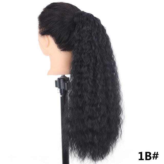 Women's Synthetic Hair Wig Medium-Long Length Thick Volume Cornrow Texture Magic Tape Fluffy Ponytail 1B 22 inch