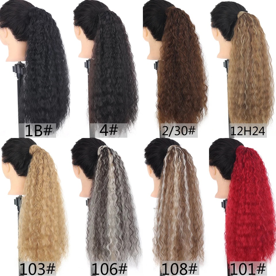 Women's Synthetic Hair Wig Medium-Long Length Thick Volume Cornrow Texture Magic Tape Fluffy Ponytail 1B 22 inch