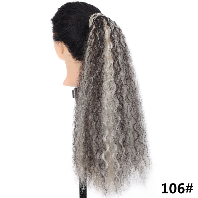 Women's Synthetic Hair Wig Medium-Long Length Thick Volume Cornrow Texture Magic Tape Fluffy Ponytail 1B 22 inch
