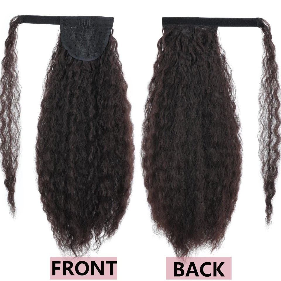 Women's Synthetic Hair Wig Medium-Long Length Thick Volume Cornrow Texture Magic Tape Fluffy Ponytail 1B 22 inch