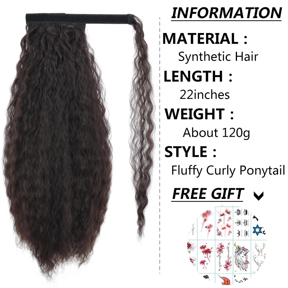 Women's Synthetic Hair Wig Medium-Long Length Thick Volume Cornrow Texture Magic Tape Fluffy Ponytail 1B 22 inch