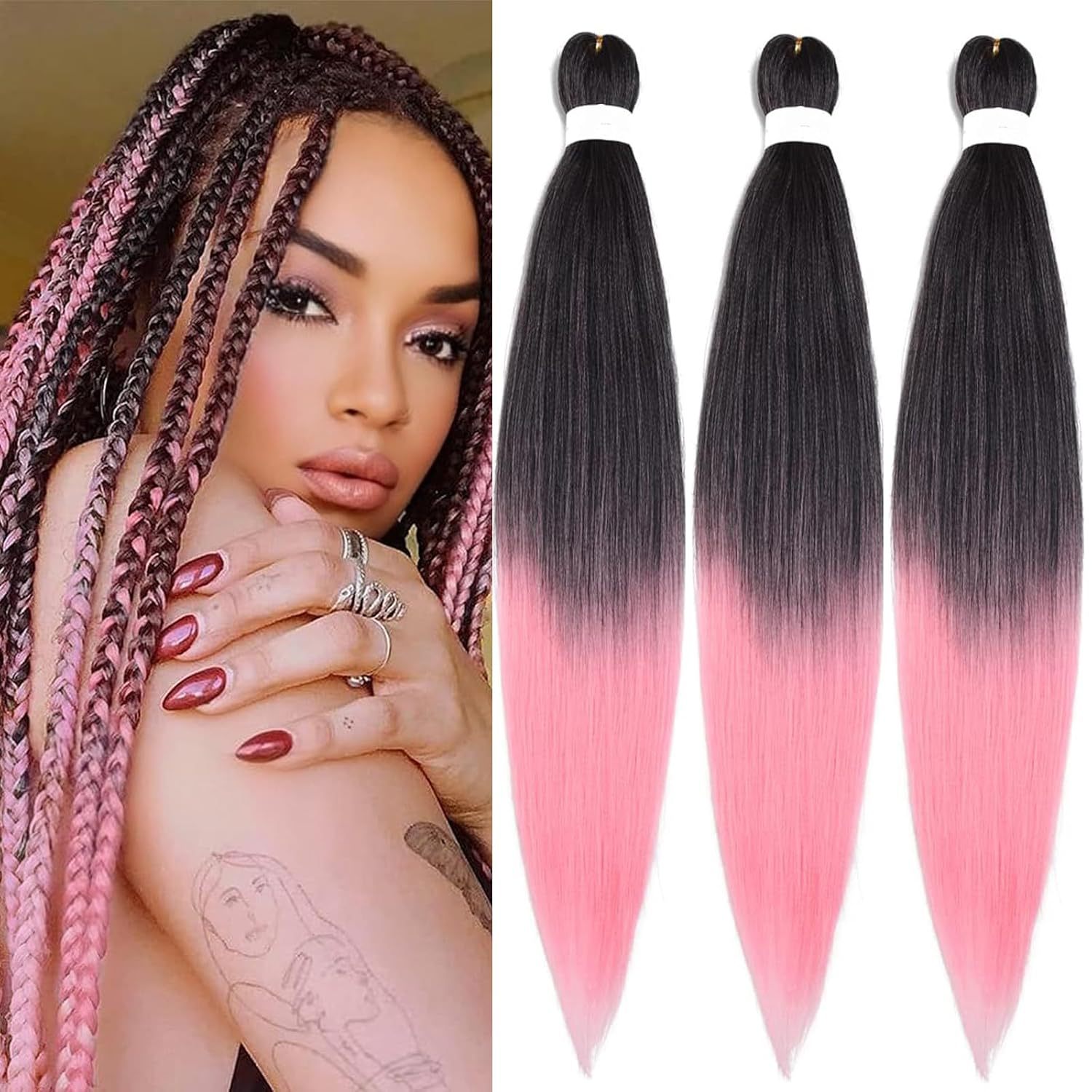 Wholesale Pre-Stretched Braiding Hair Ombre Color Synthetic Extensions EZ Pre-Stretched Braiding Layered End Easy Braids Single 1B 16 inch