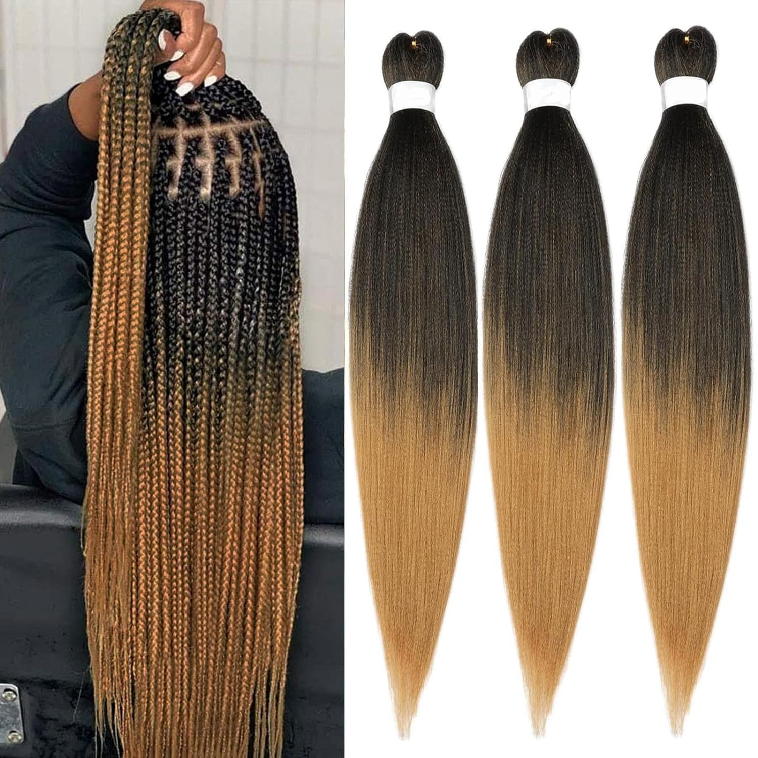 Wholesale Pre-Stretched Braiding Hair Ombre Color Synthetic Extensions EZ Pre-Stretched Braiding Layered End Easy Braids Single 1B 16 inch