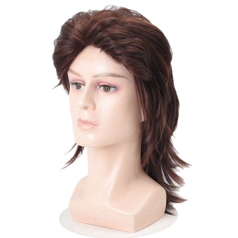 Cross border European and American wig hair fashionable men's wig fluffy short hair mechanism synthetic wig headband men'swig black 8-inch