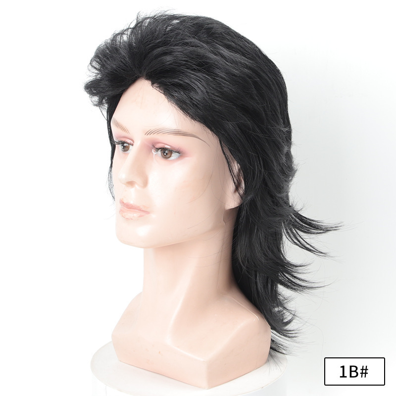 Cross border European and American wig hair fashionable men's wig fluffy short hair mechanism synthetic wig headband men'swig black 8-inch