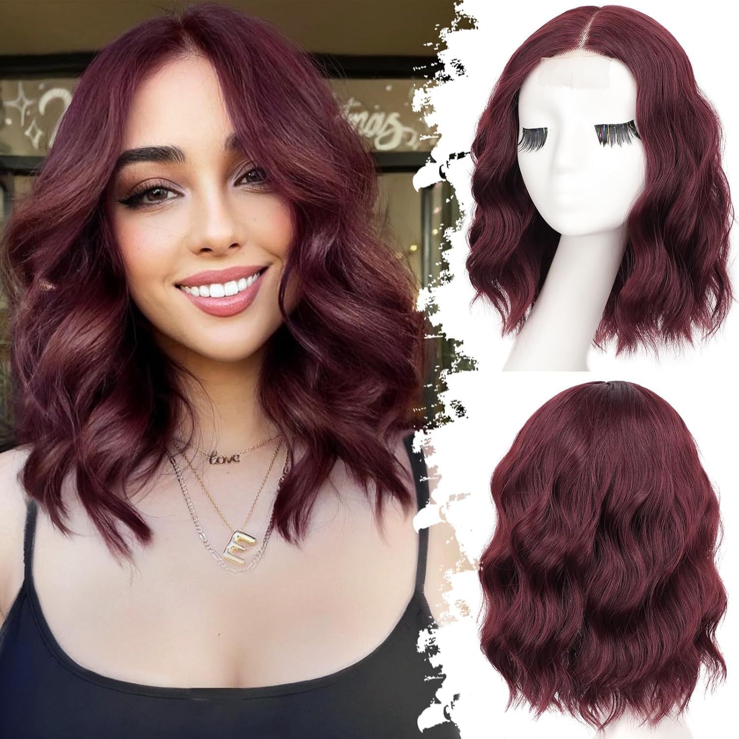 Wig Amazon hot selling small lace synthetic headband with water ripple short curly hair wig in stock direct sales wig 01 AS PICTURE