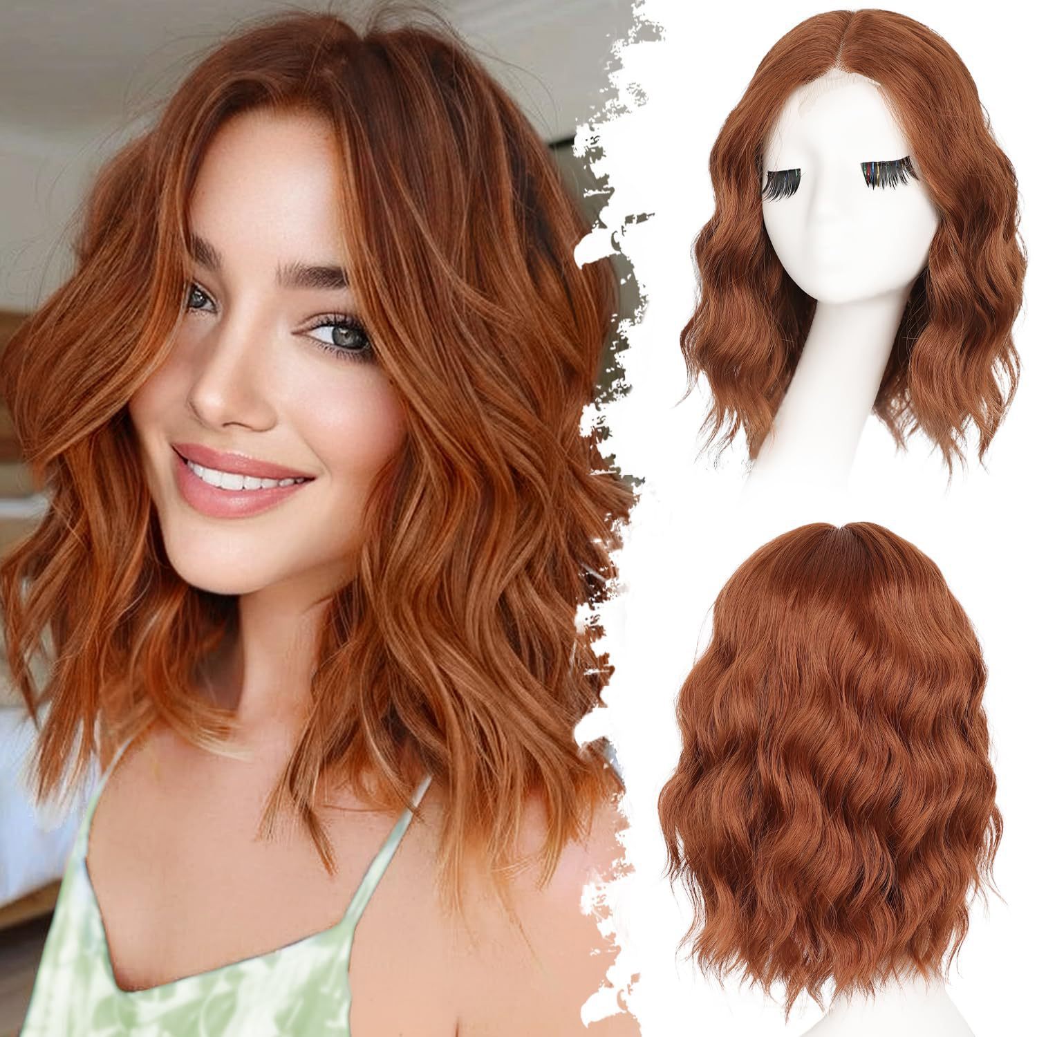 Wig Amazon hot selling small lace synthetic headband with water ripple short curly hair wig in stock direct sales wig 01 AS PICTURE