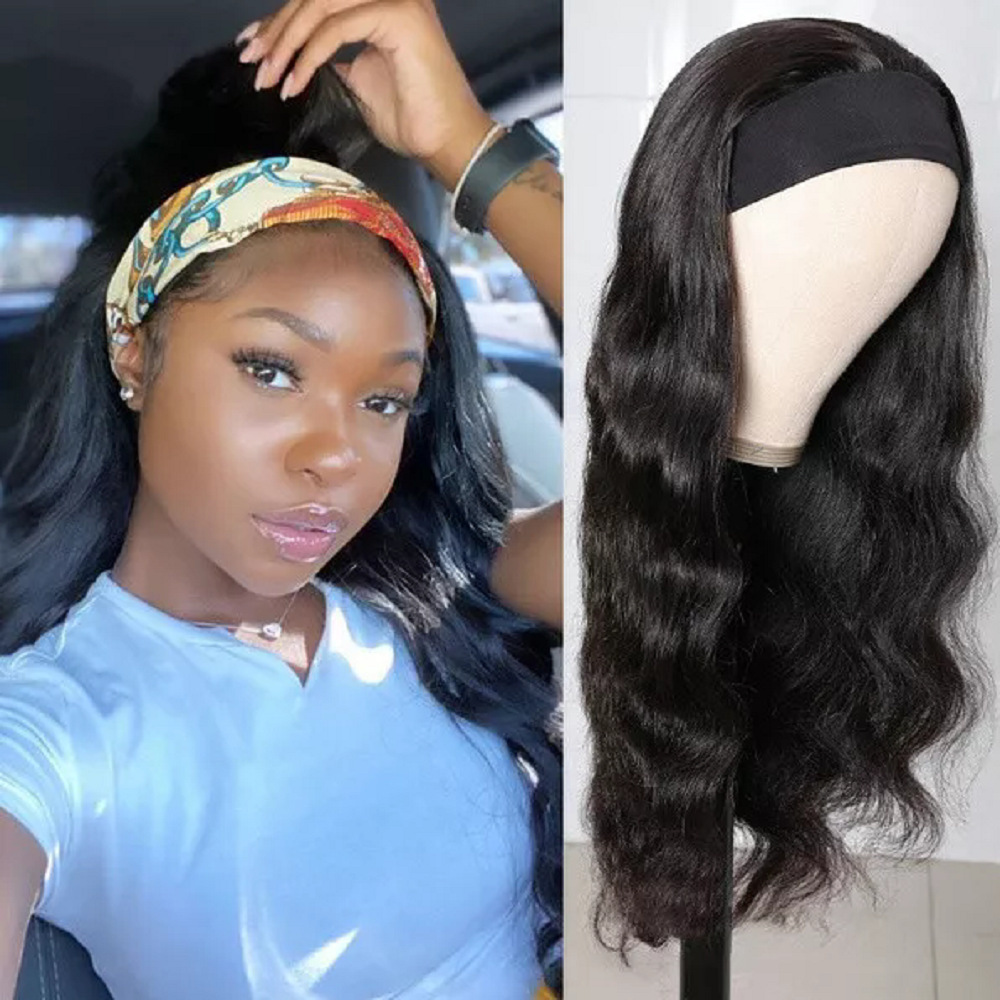 Cross border headscarf wig, women's long curly hair, European and American big wave ice silk headband, fake headband wig wholesale Style_1 26 inches