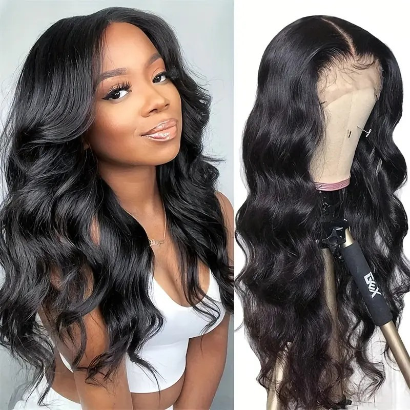 European and American black medium split large wavy curly black high temperature silk front lace synthetic hair cover wig foreign trade black 18 inch