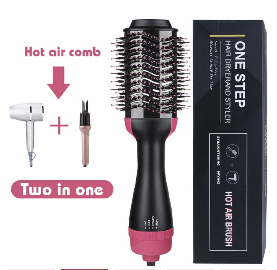 Pro One Step Hair Dryer Hair Comb Brush Volumizer Hair Straightener Hot Air Curling Iron Rotating Hair Rollers Straightening Irons Black One size