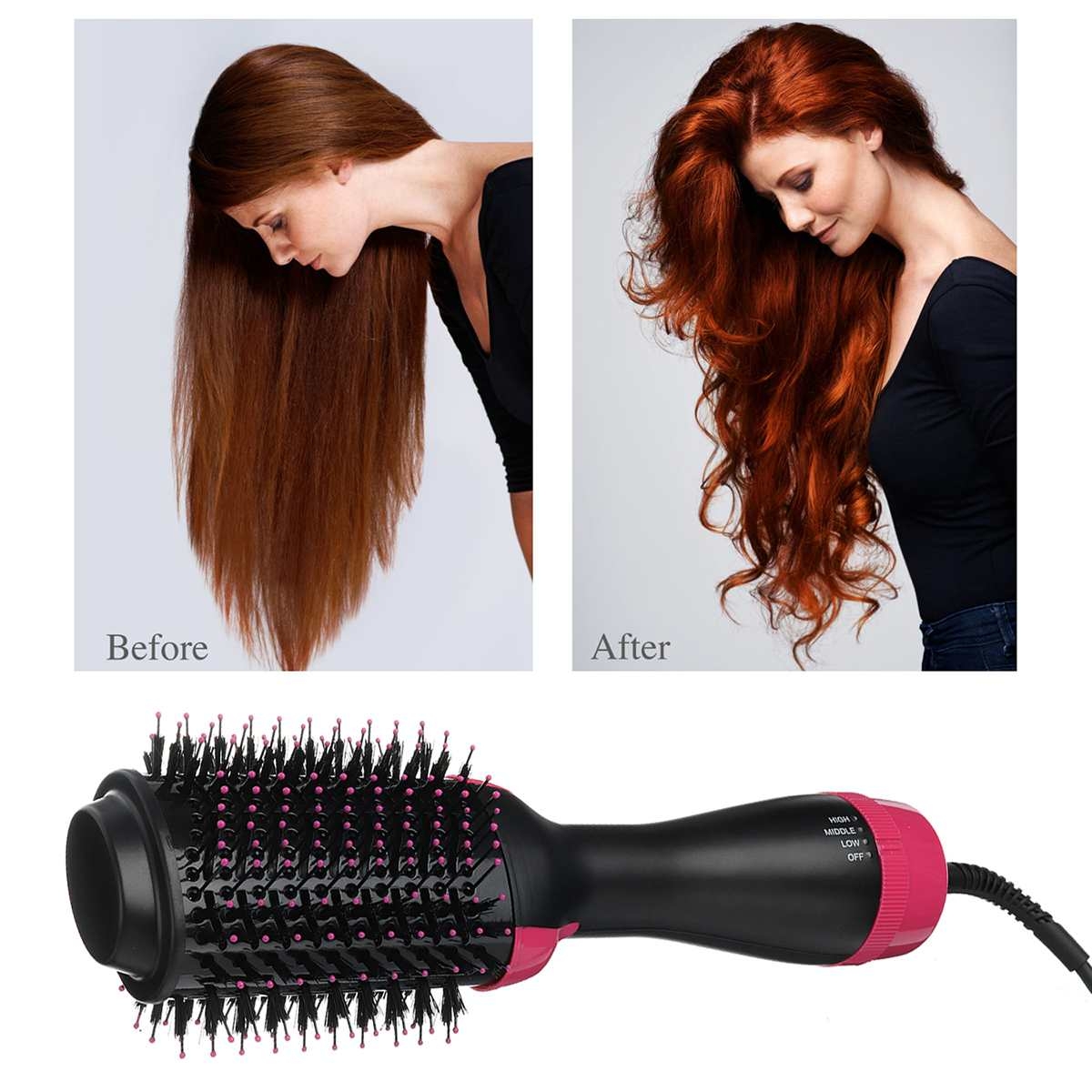 Pro One Step Hair Dryer Hair Comb Brush Volumizer Hair Straightener Hot Air Curling Iron Rotating Hair Rollers Straightening Irons Black One size